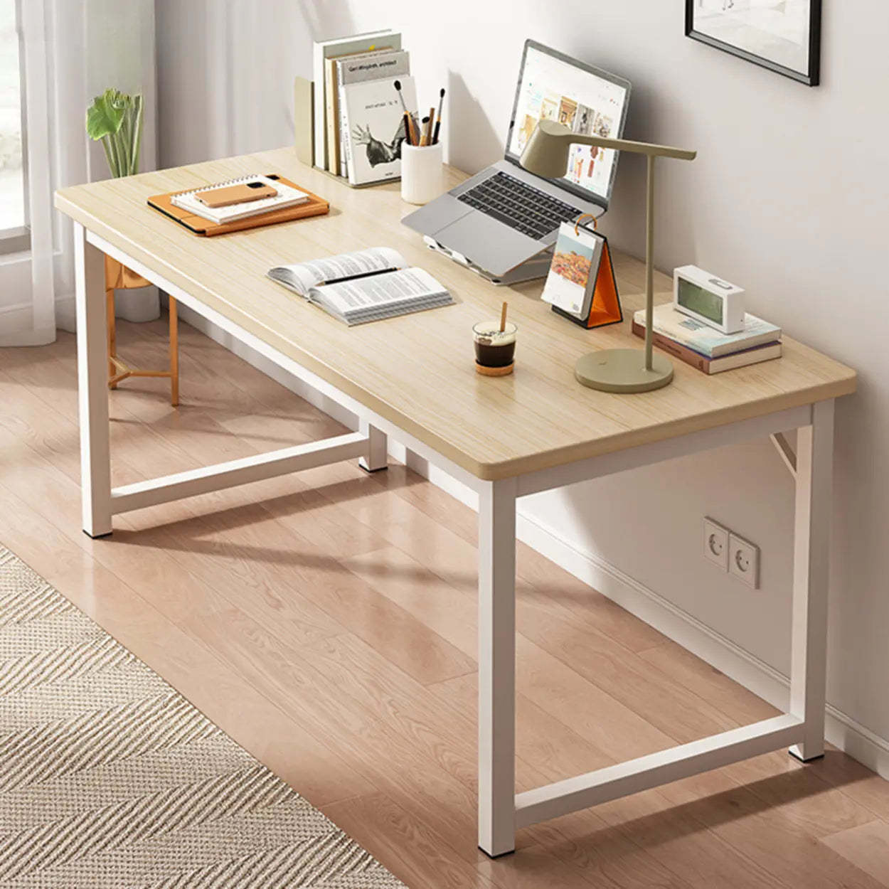 Butcher Block H-Shape Writing Desk — White / Table Only