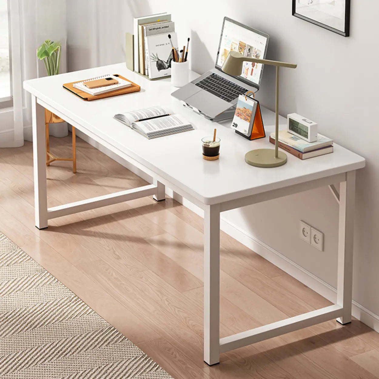 Butcher Block H-Shape Writing Desk — Natural Finish / Table Only