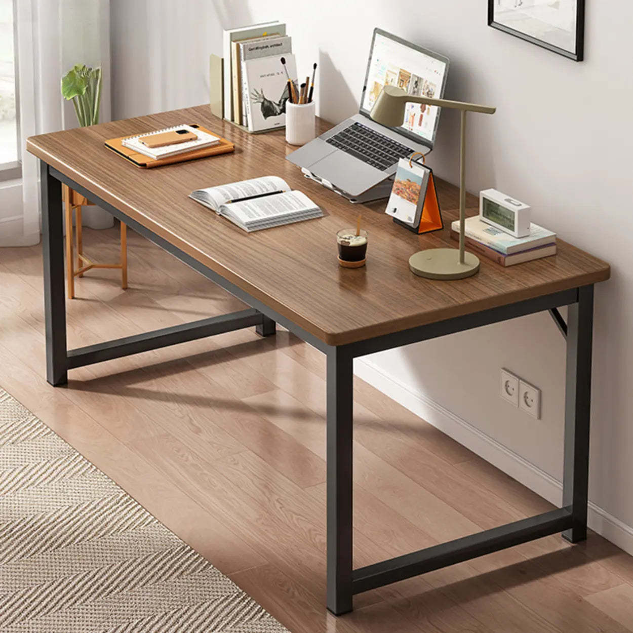Butcher Block H-Shape Writing Desk — Brown / Table Only