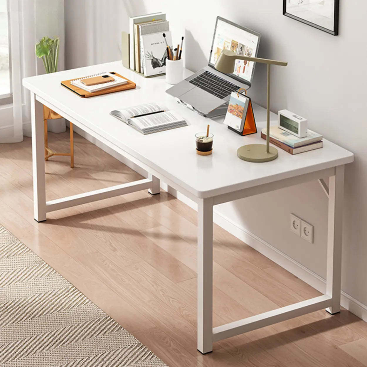 Butcher Block H-Shape Writing Desk — Natural Finish / Table Only