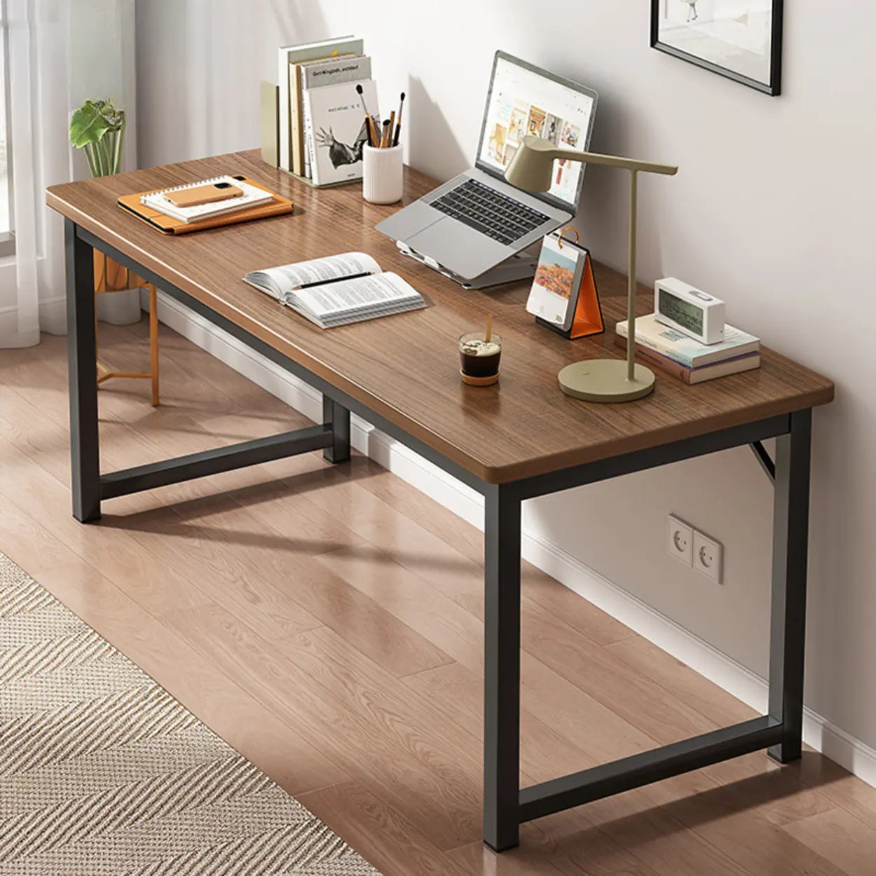 Butcher Block H-Shape Writing Desk — Brown / Table Only