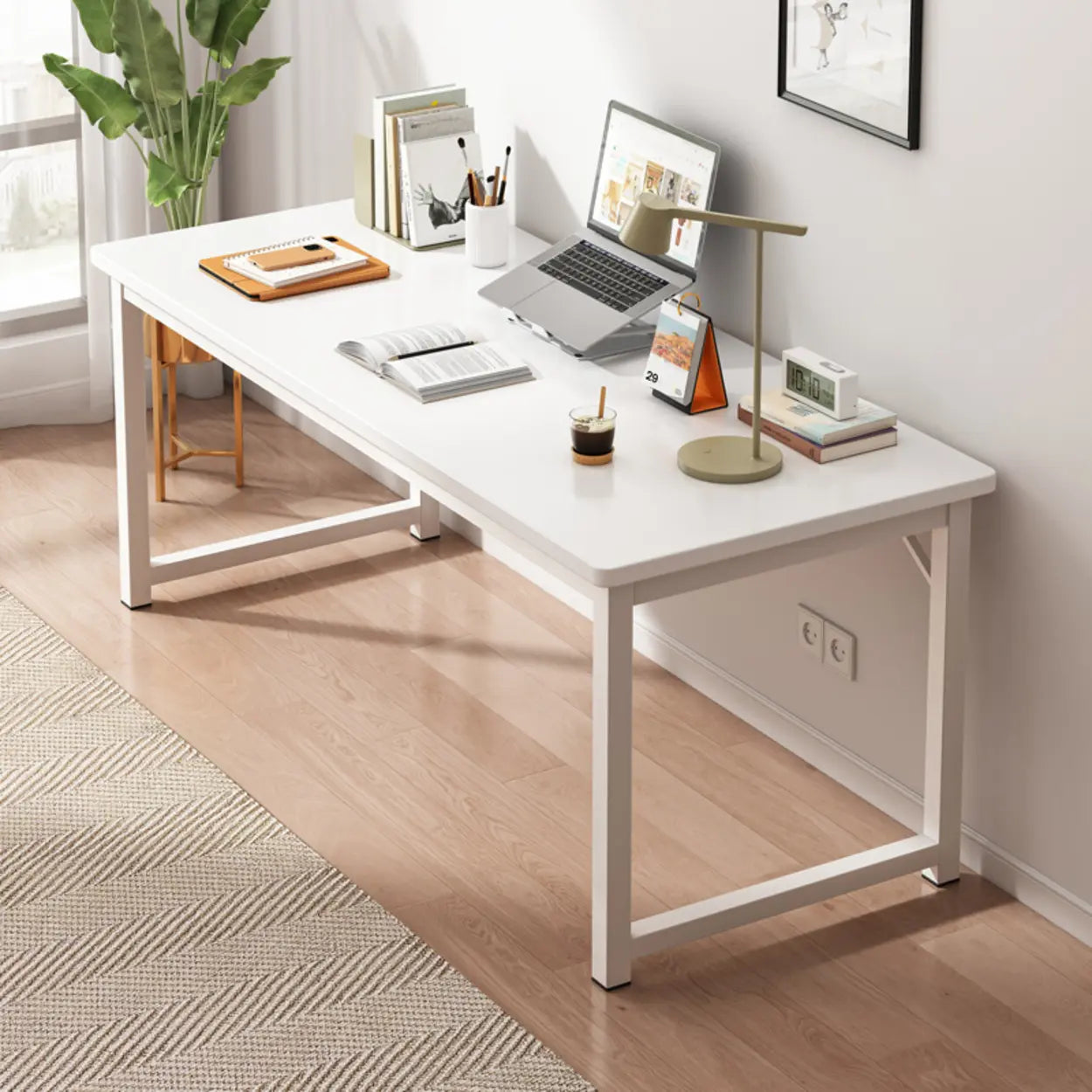 Butcher Block H-Shape Writing Desk — White / Table Only