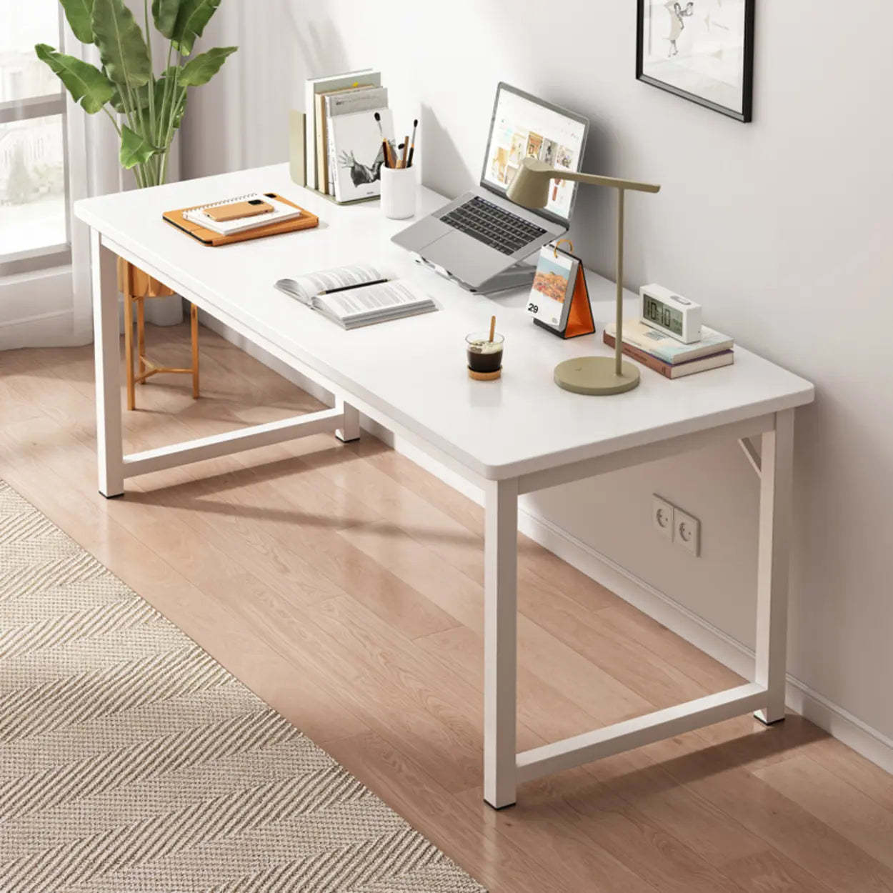 Butcher Block H-Shape Writing Desk — White / Table Only