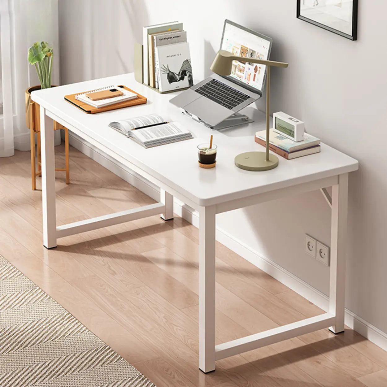 Butcher Block H-Shape Writing Desk — Natural Finish / Table Only