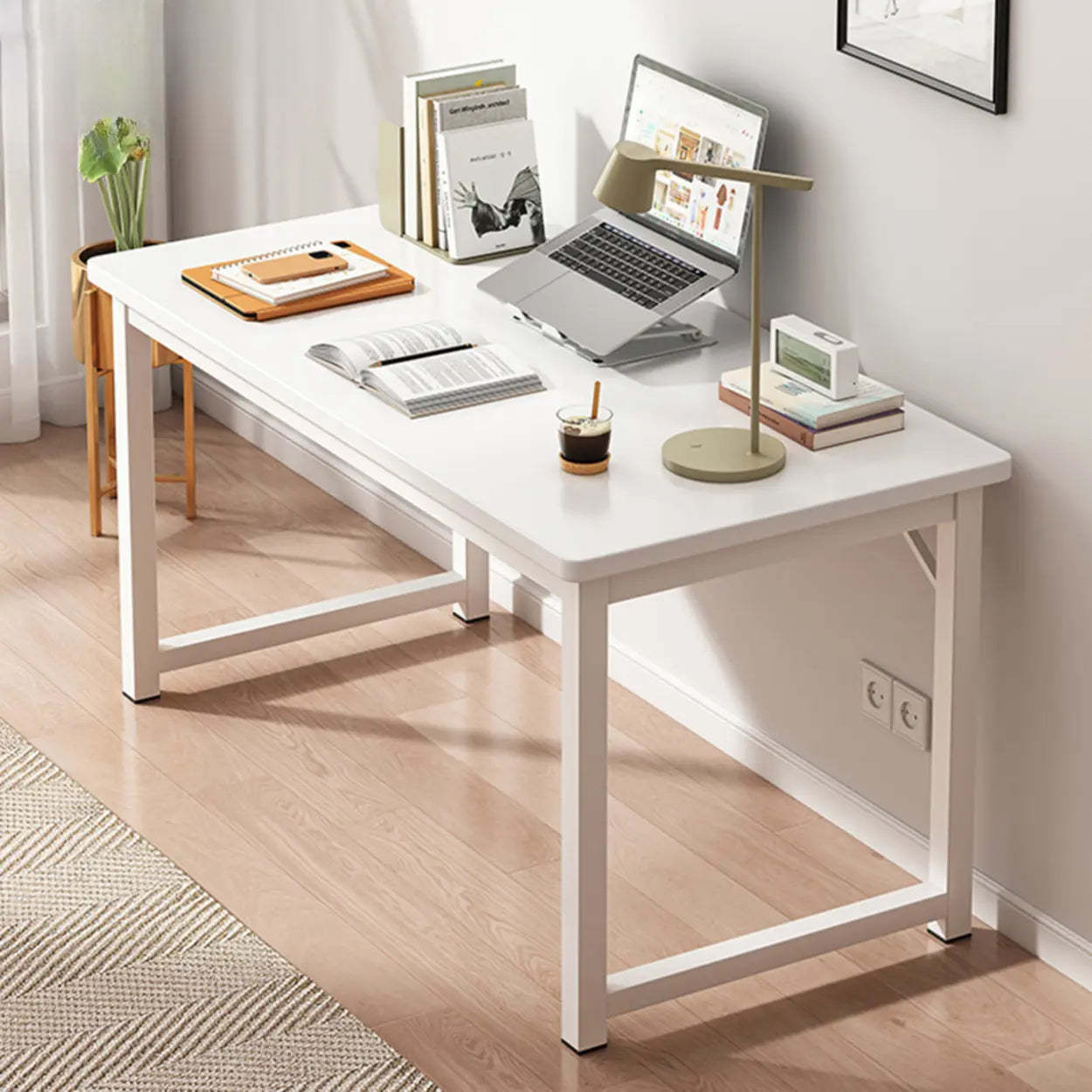 Butcher Block H-Shape Writing Desk — Natural Finish / Table Only