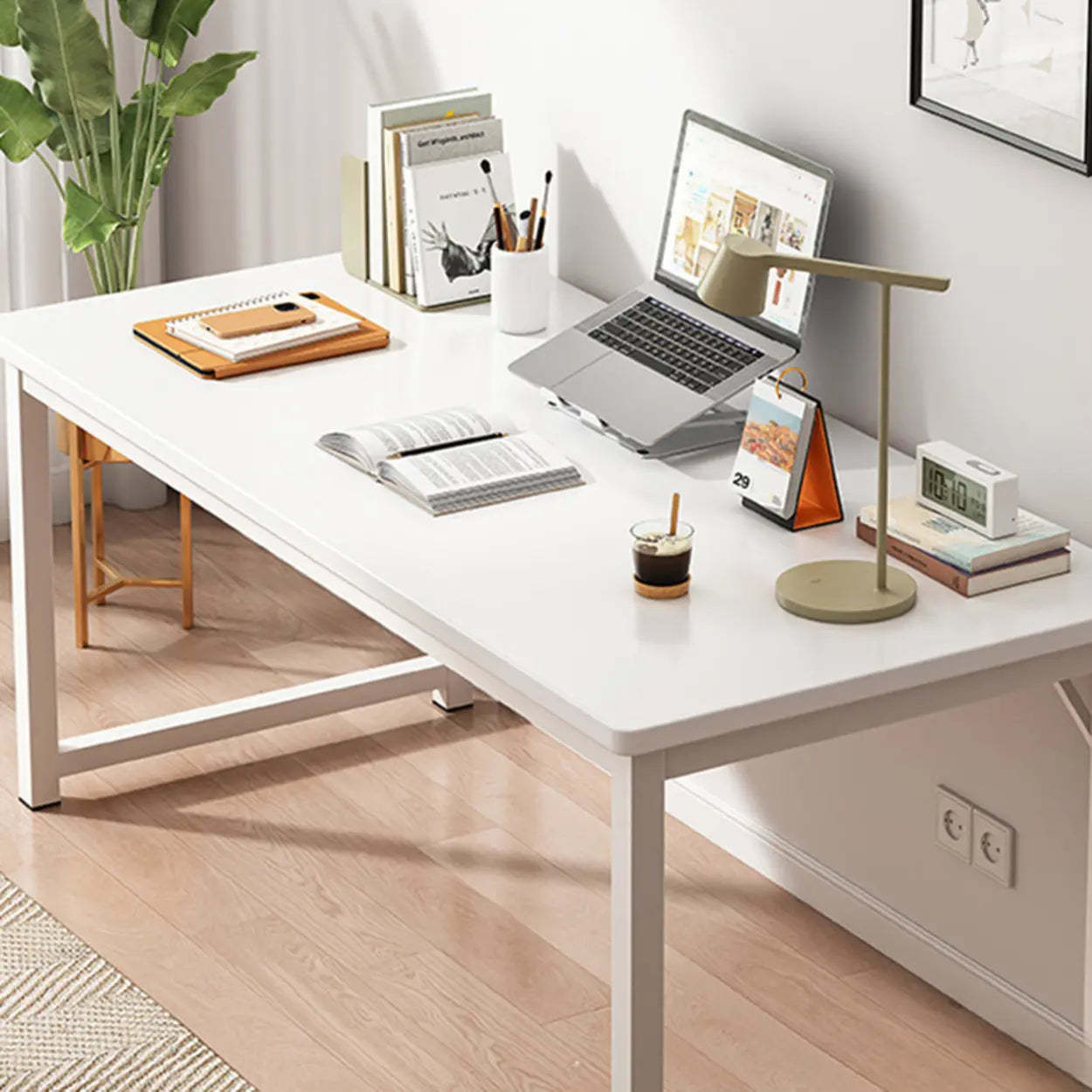Butcher Block H-Shape Writing Desk — White / Table Only