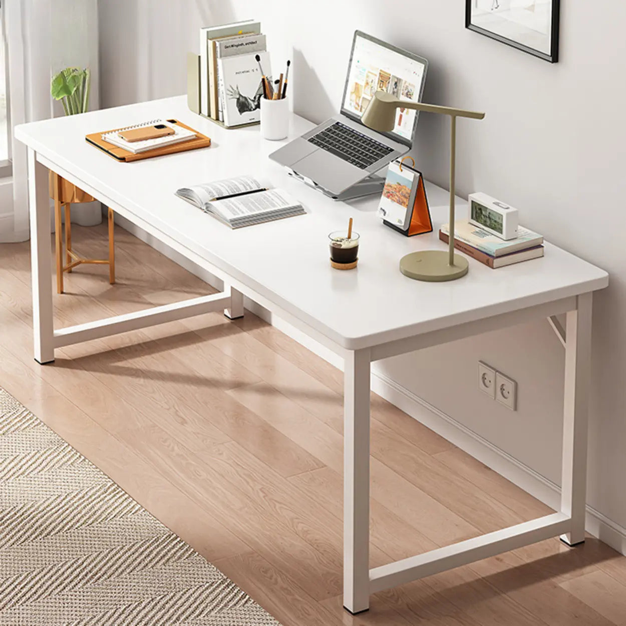 Butcher Block H-Shape Writing Desk — Natural Finish / Table Only