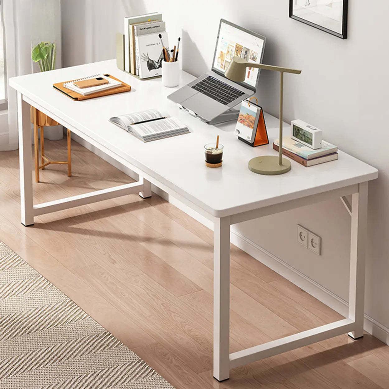 Butcher Block H-Shape Writing Desk — Natural Finish / Table Only