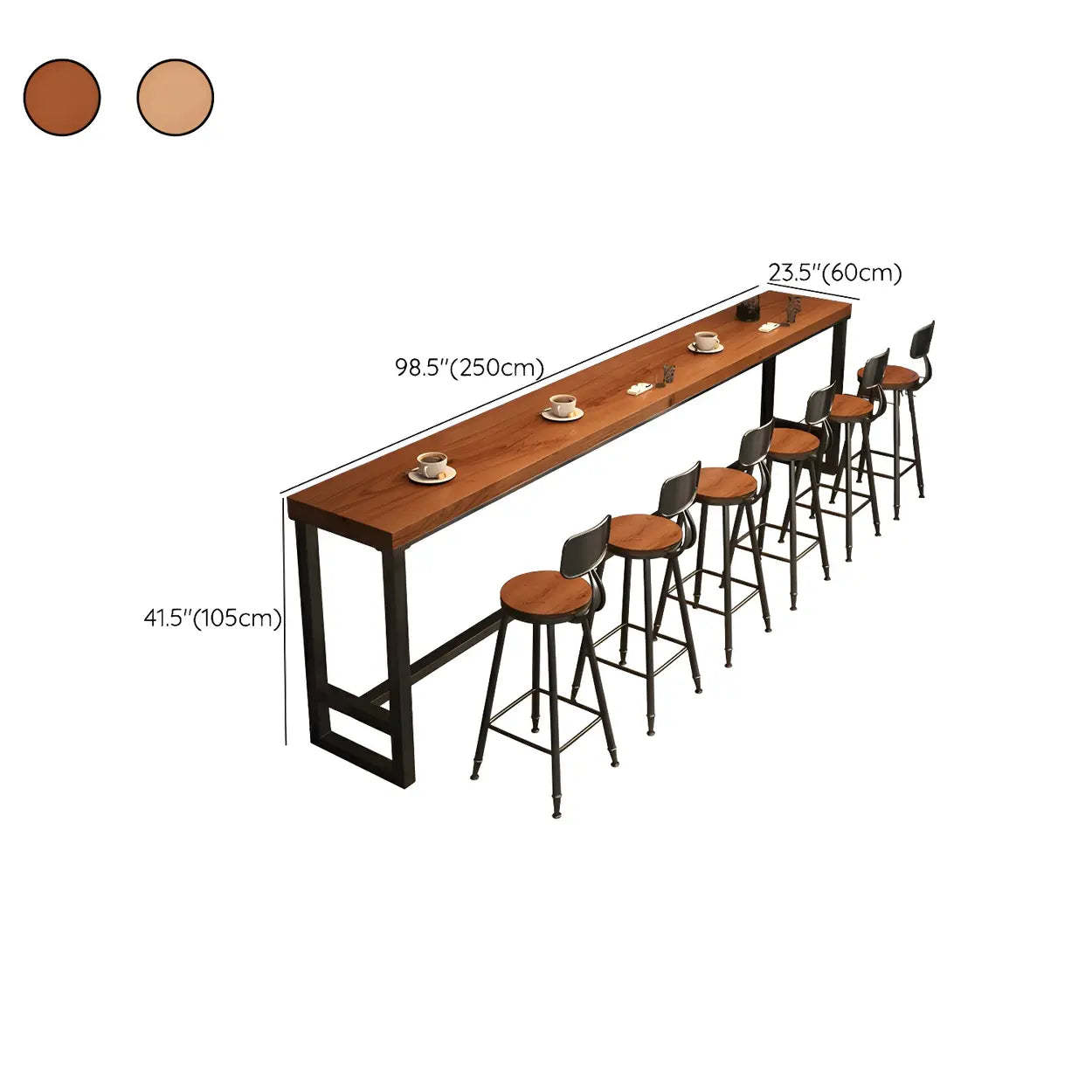 Brown Wood Large Bar Table with Metal Legs — Light Brown / Table Only
