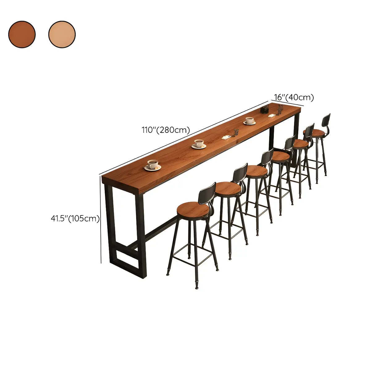 Brown Wood Large Bar Table with Metal Legs — Light Brown / Table Only
