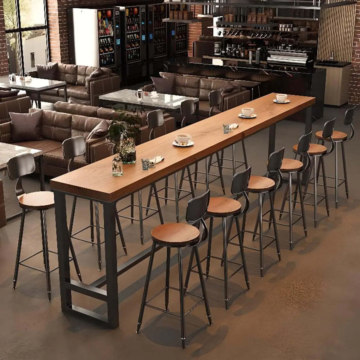 Brown Wood Large Bar Table with Metal Legs — Light Brown / Table Only