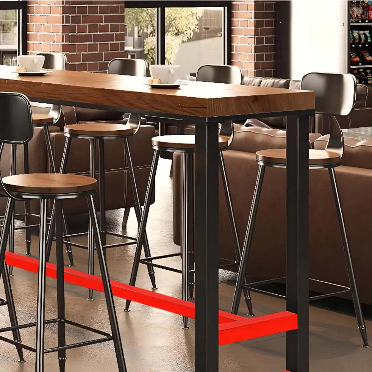 Brown Wood Large Bar Table with Metal Legs — Brown / Table Only