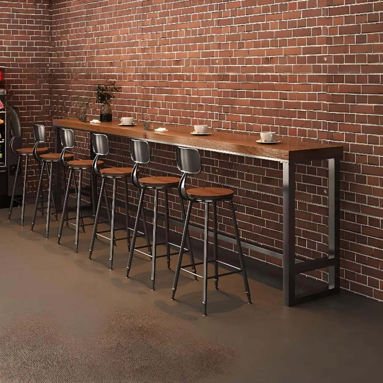 Brown Wood Large Bar Table with Metal Legs — Light Brown / Table Only