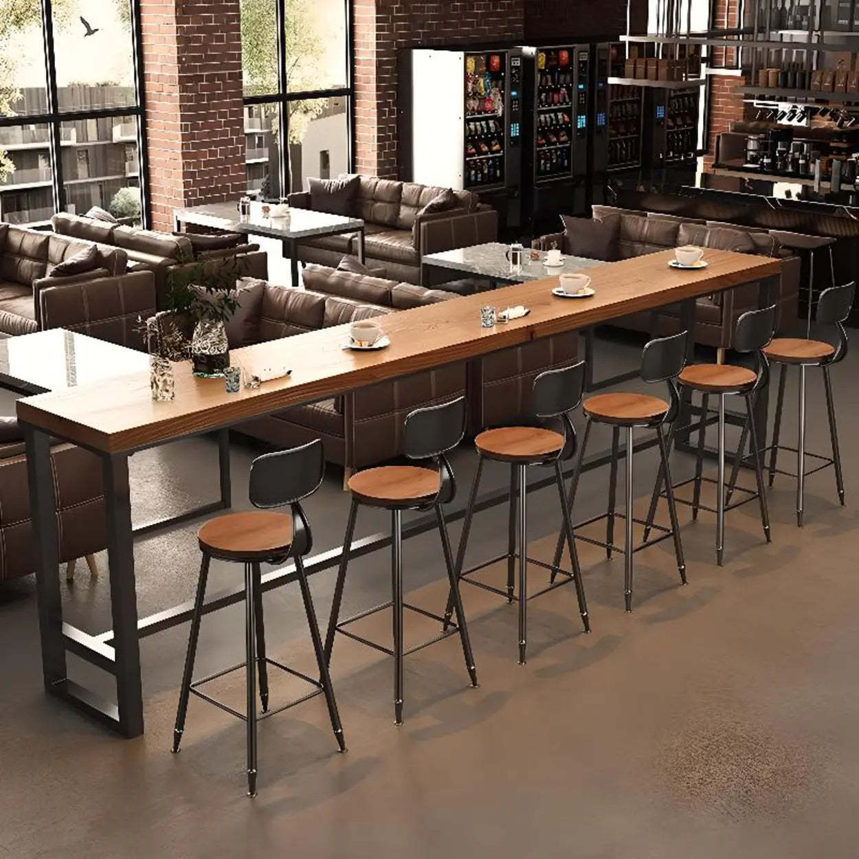Brown Wood Large Bar Table with Metal Legs — Brown / Table Only