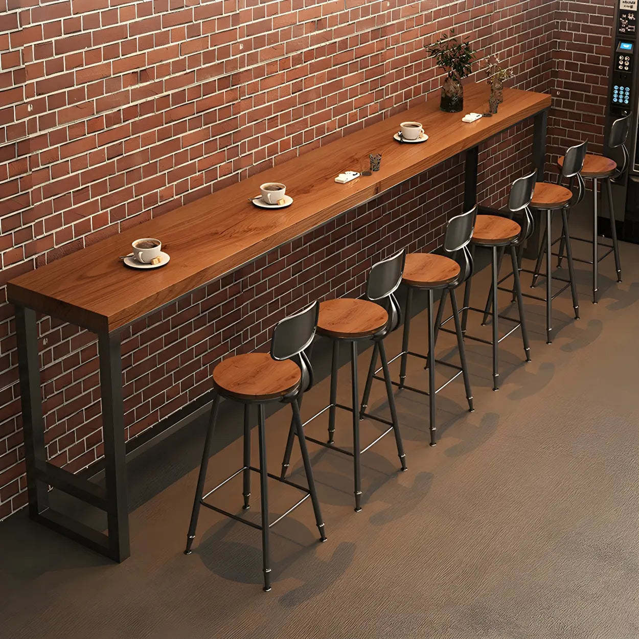 Brown Wood Large Bar Table with Metal Legs — Brown / Table Only