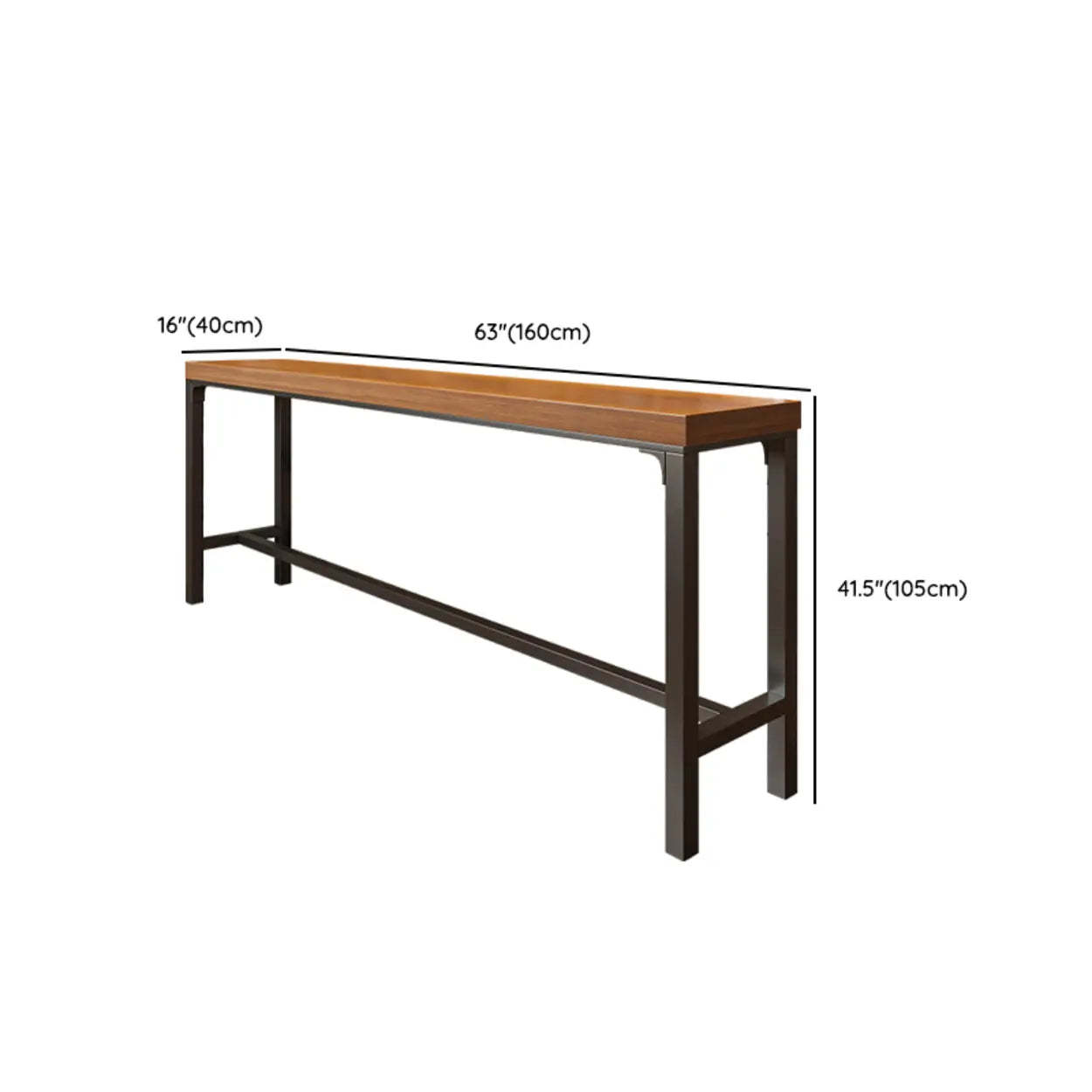 Brown Rectangular Metal Large Bar Table with Footrest