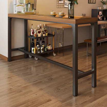 Brown Rectangular Metal Large Bar Table with Footrest — Table Only