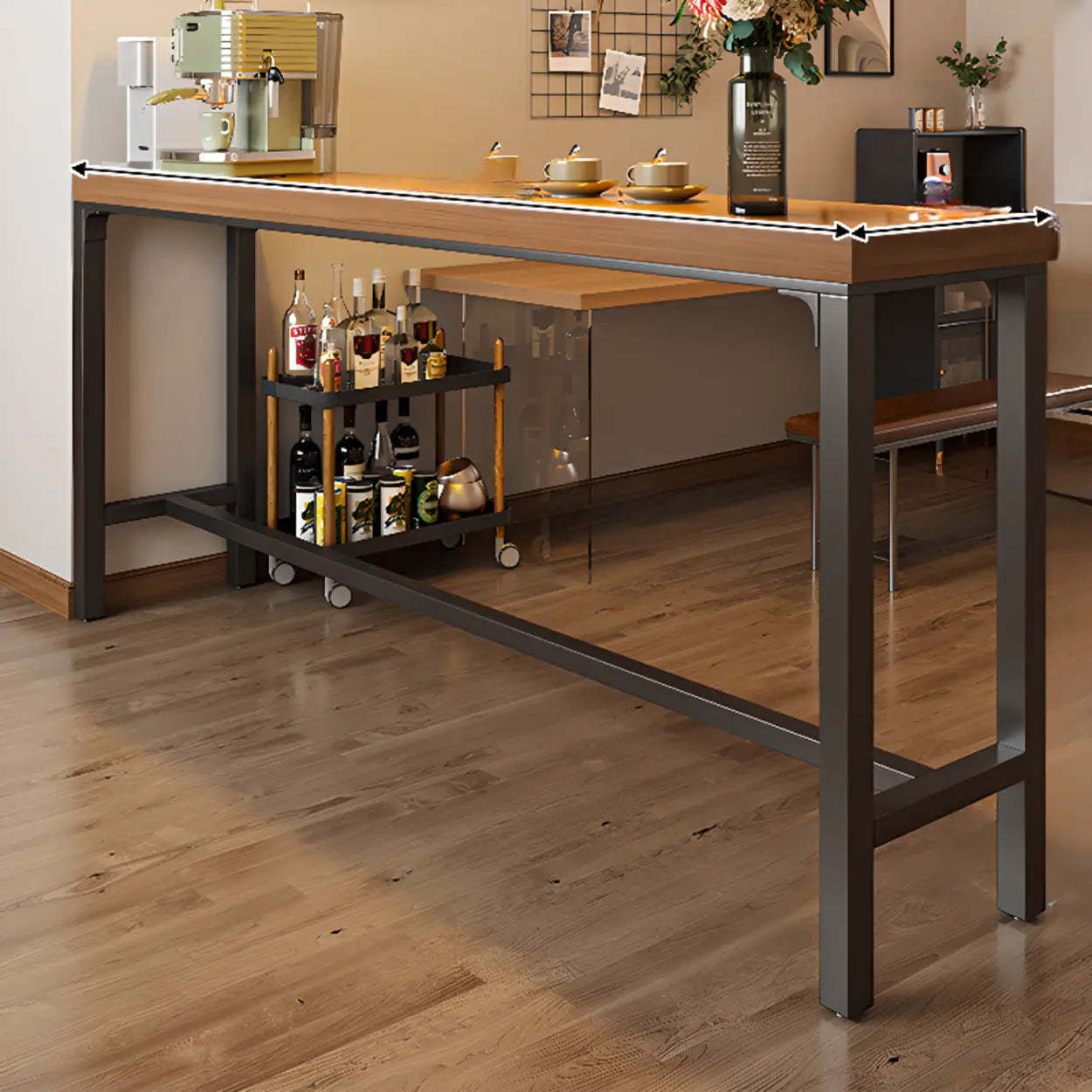 Brown Rectangular Metal Large Bar Table with Footrest