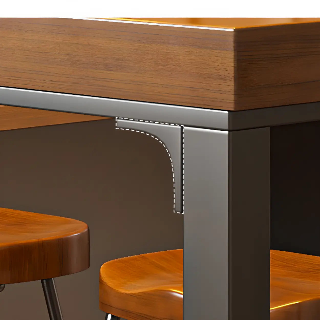 Brown Rectangular Metal Large Bar Table with Footrest