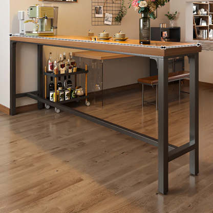 Brown Rectangular Metal Large Bar Table with Footrest
