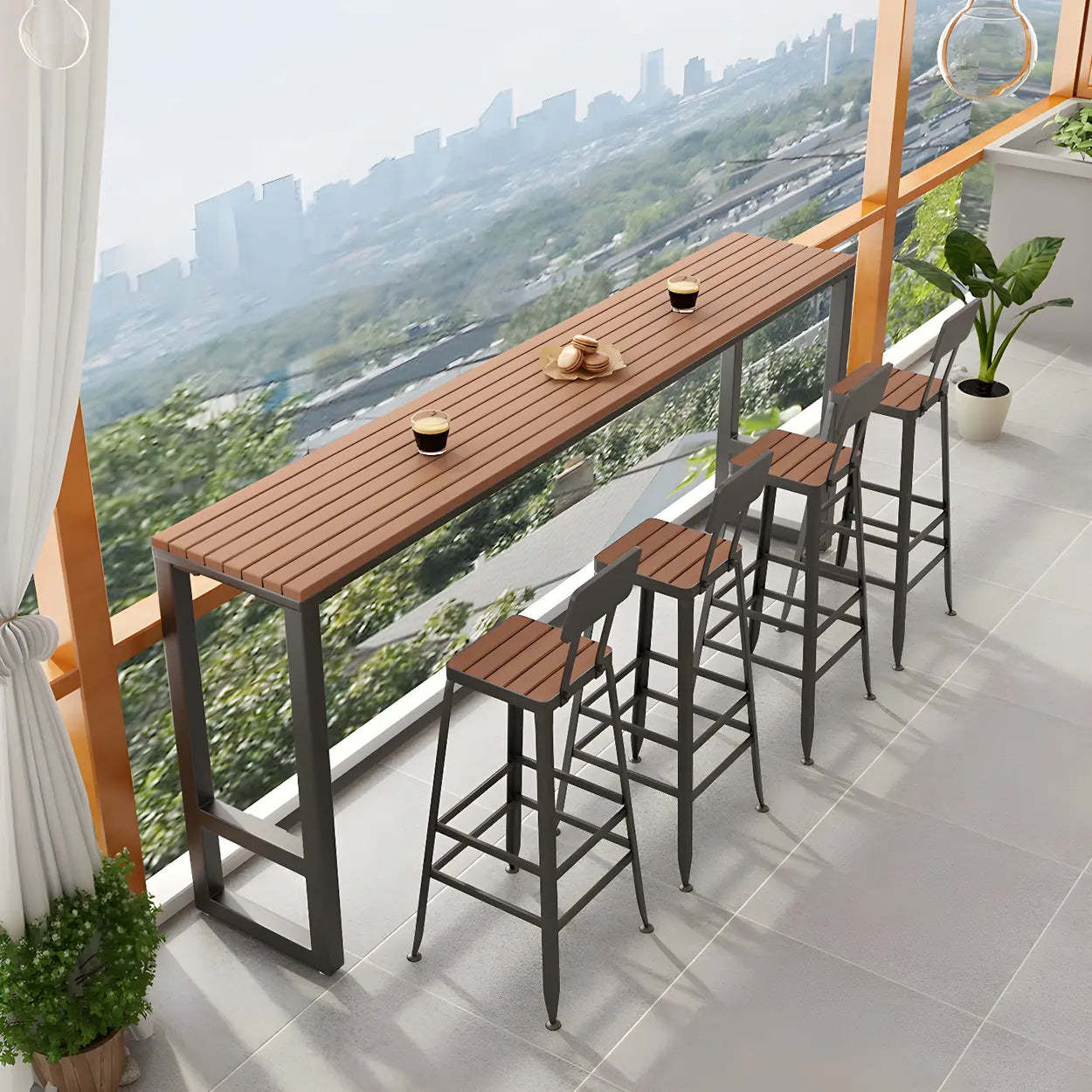 Metal Outdoor Bar Table with Footrest — Black / Table Only