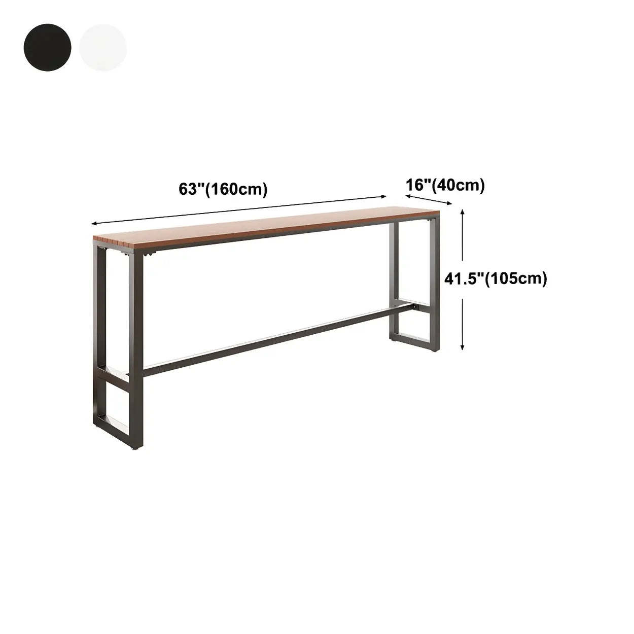 Brown modern footrest bar tables — 86.6"L x 15.7"W x 41.3"H / White