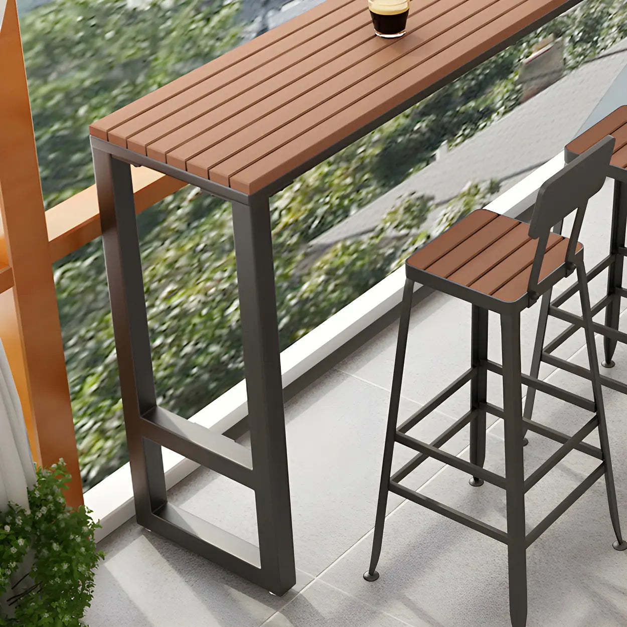 Modern footrest brown metal bar tables, Lighom — 63"L x 15.7"W x 41.3"H / White