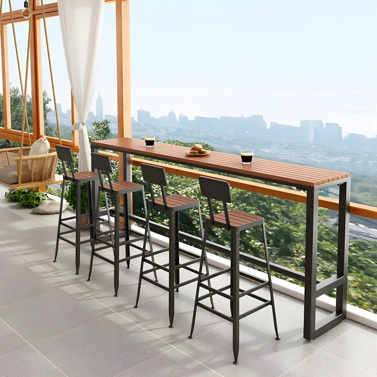 Lighom modern footrest brown bar tables in metal — 70.9"L x 15.7"W x 41.3"H / White