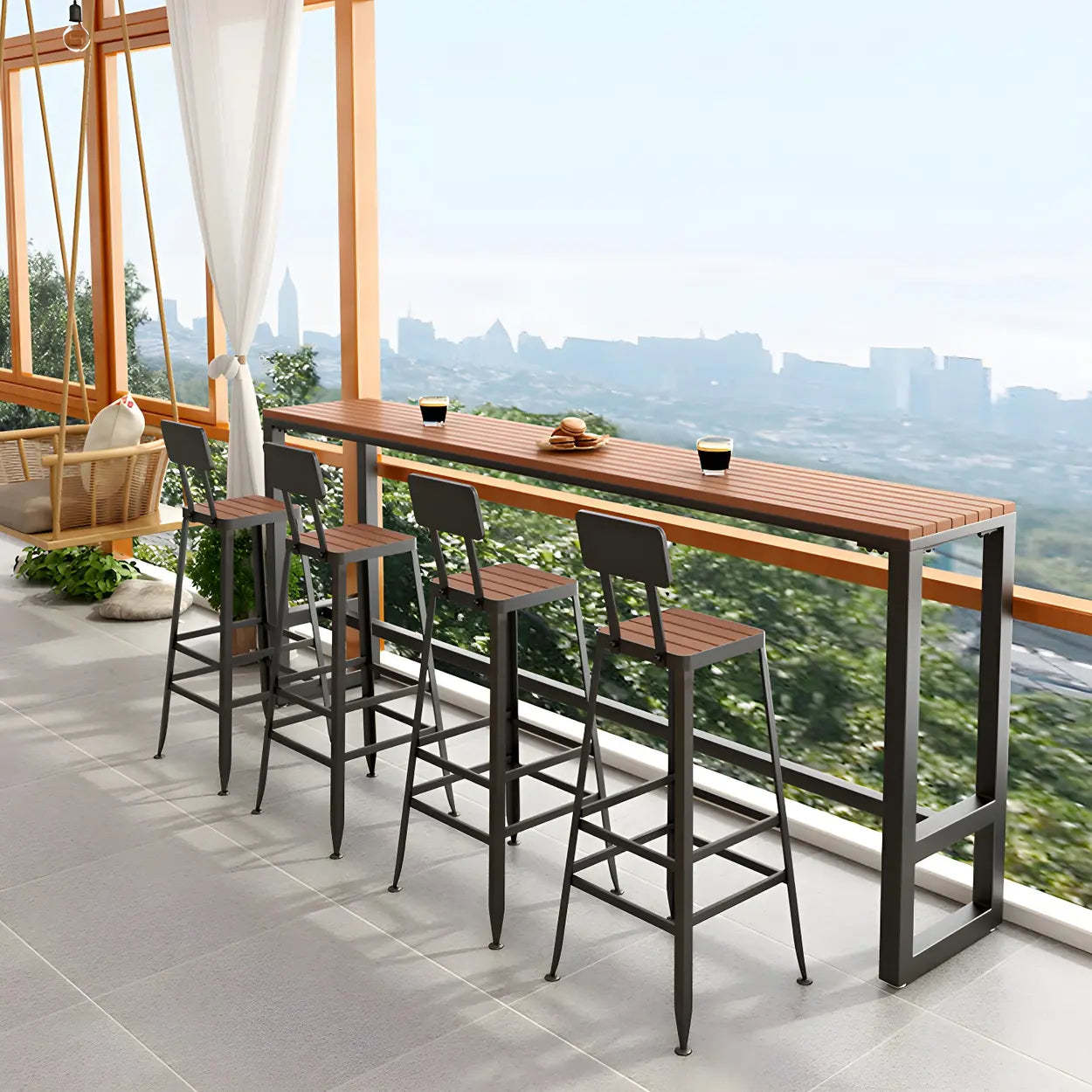 Lighom modern footrest brown bar tables in metal — 70.9"L x 15.7"W x 41.3"H / White