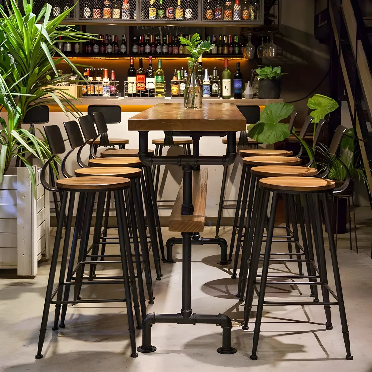 Industrial Pine Rectangular Bar Table — Table Only