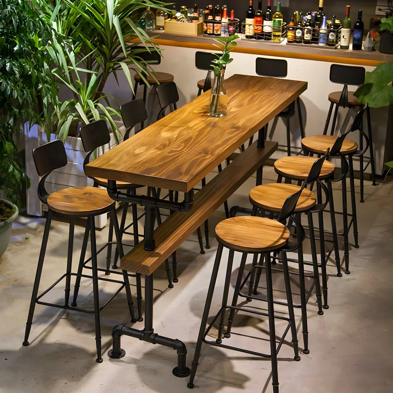 Industrial Pine Rectangular Bar Table — Table Only