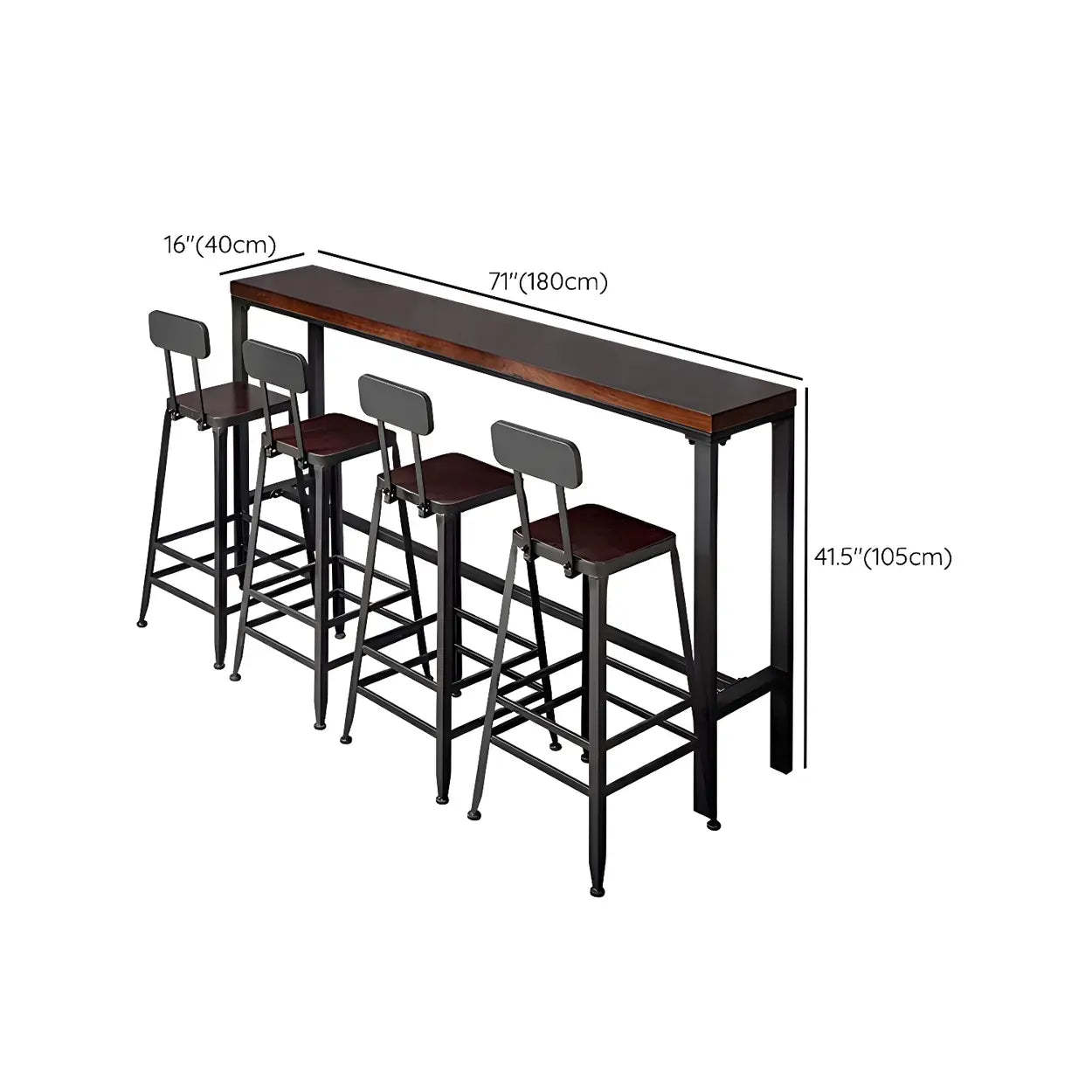 Brown Pine Wood Bar Table with Iron Legs