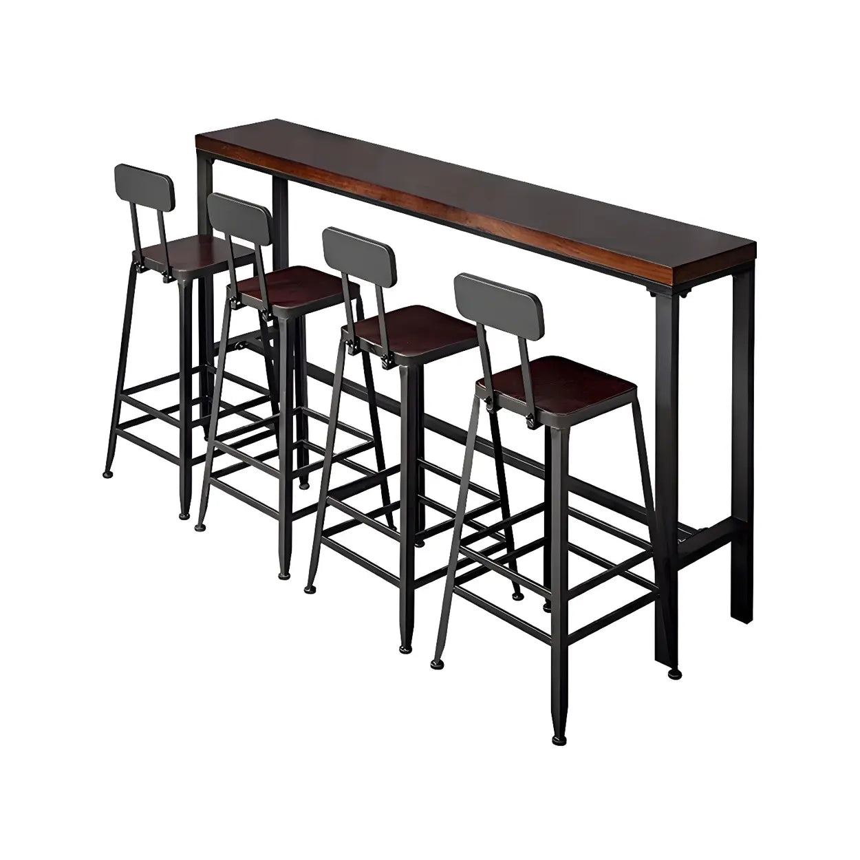 Brown Pine Wood Bar Table with Iron Legs — Table Only