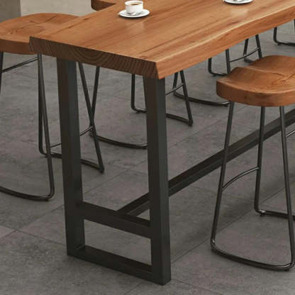 Industrial Brown Long Wood-Iron Bar Table Set — 1 Table & 6 Stools