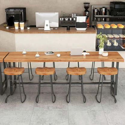 Industrial Brown Long Wood-Iron Bar Table Set — 1 Table & 4 Stools