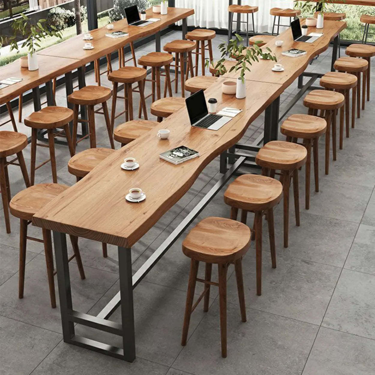 Large Wood-Iron Bar Table with Footrest — Table Only