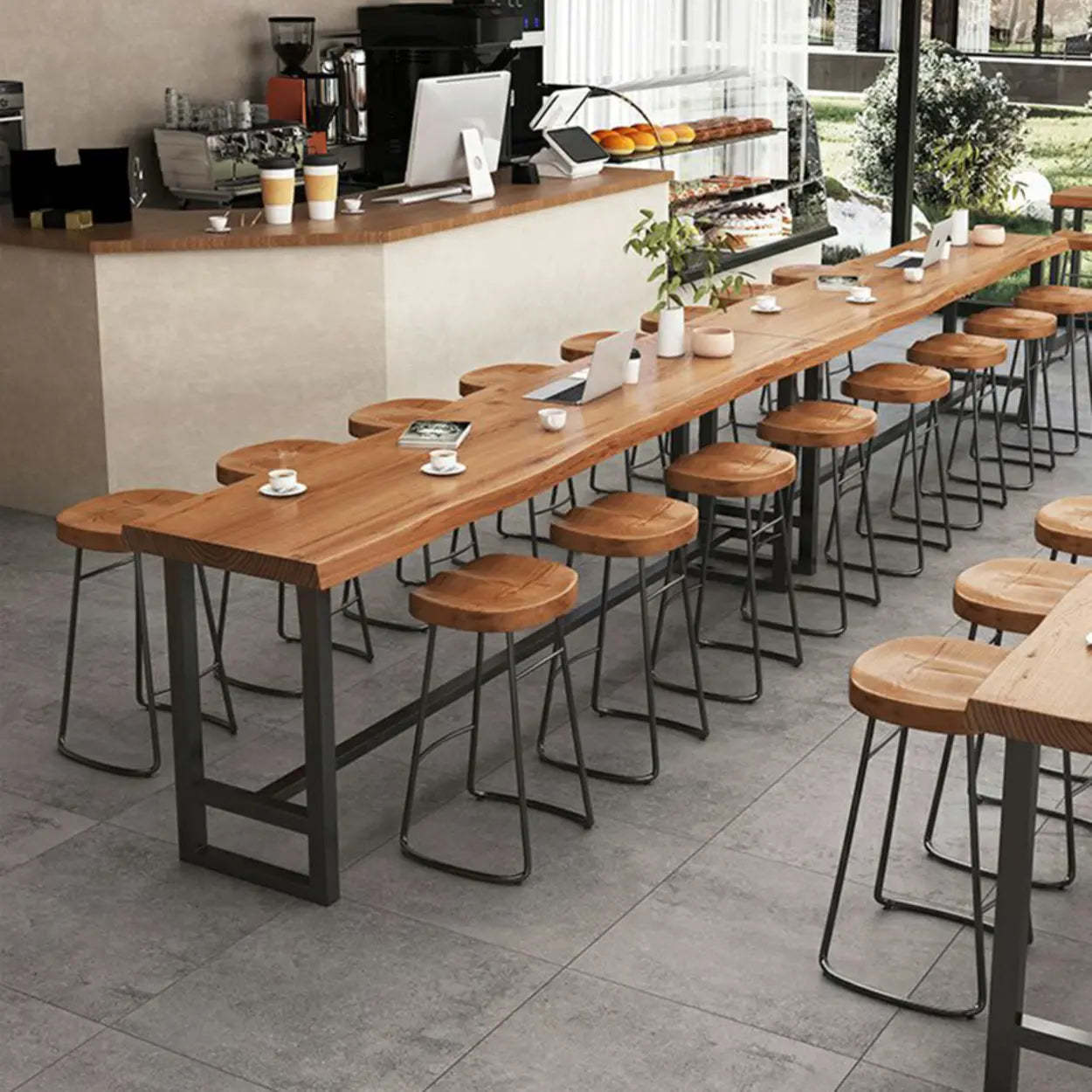 Large Wood-Iron Bar Table with Footrest — Table Only