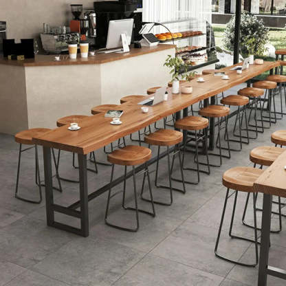 Large Wood-Iron Bar Table with Footrest — Table Only