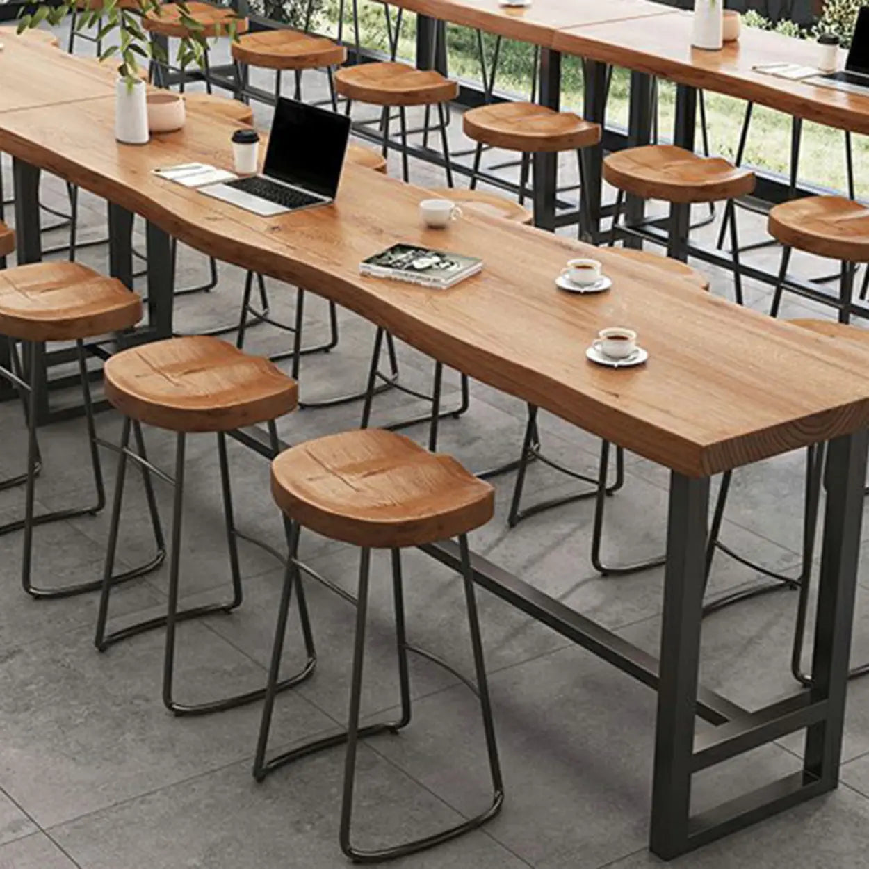 Large Wood-Iron Bar Table with Footrest — Table Only