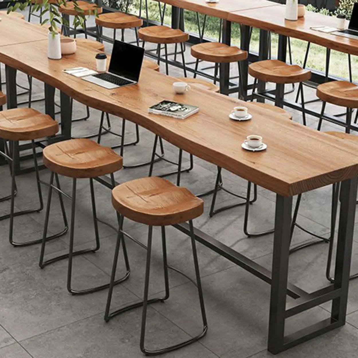 Large Wood-Iron Bar Table with Footrest — Table Only