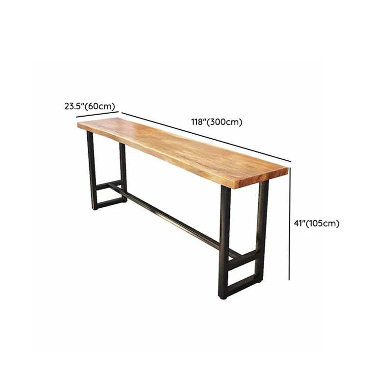 Industrial Brown Long Wood-Iron Bar Table Set — 1 Table & 4 Stools