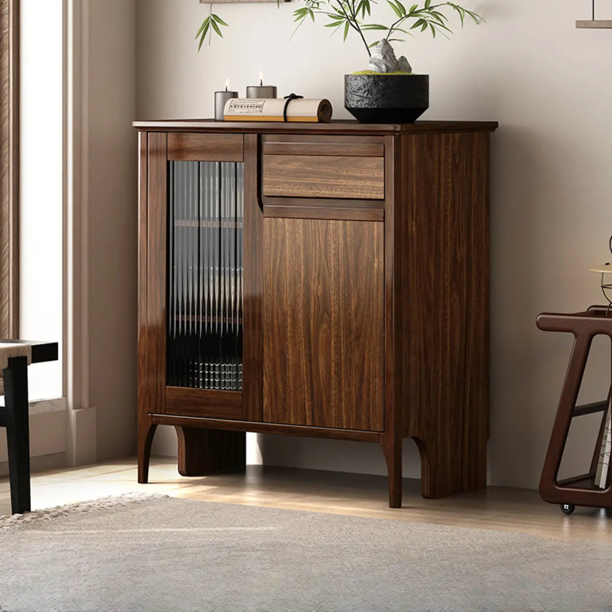 Brown Rectangular Wood Kitchen China Cabinet