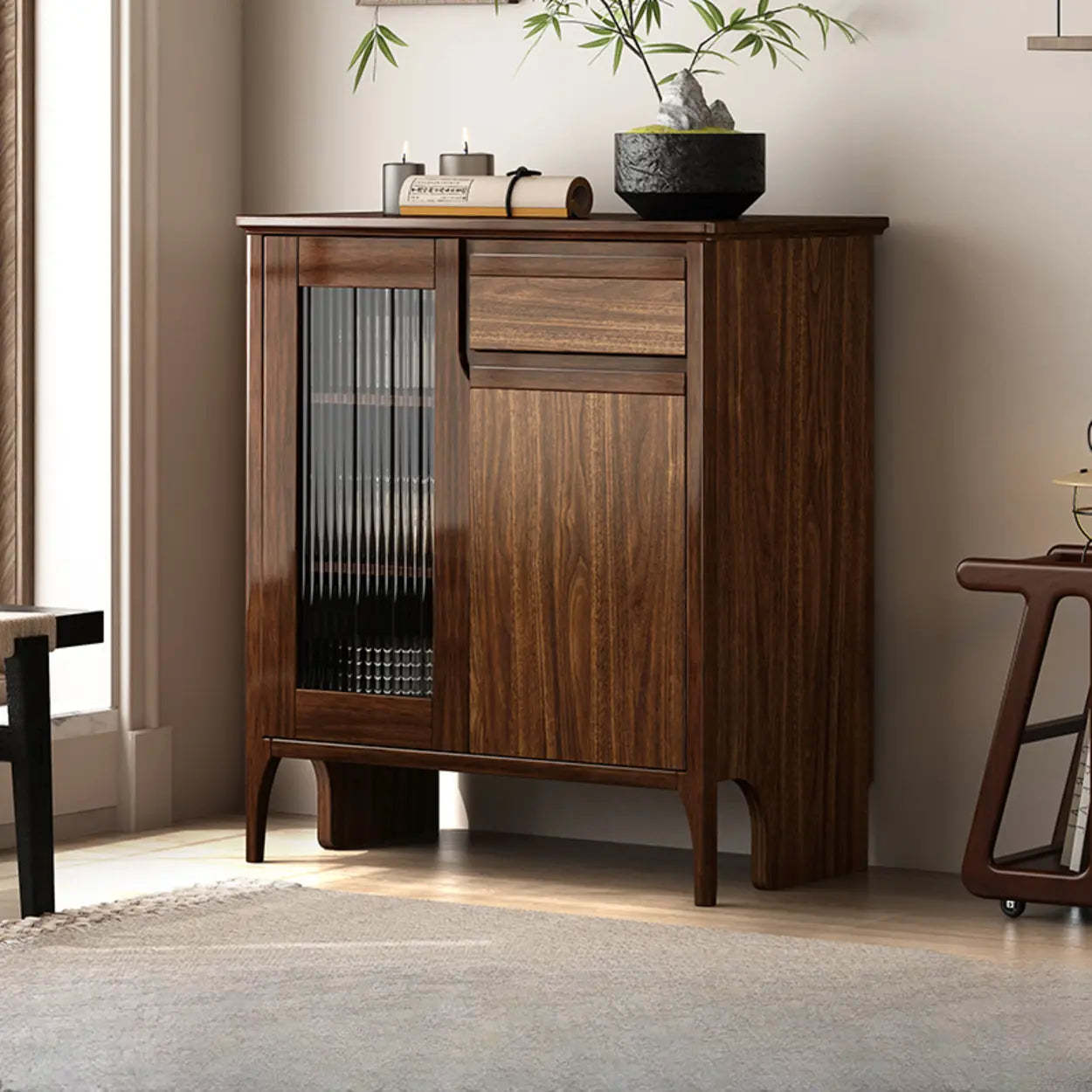 Brown Rectangular Wood Kitchen China Cabinet