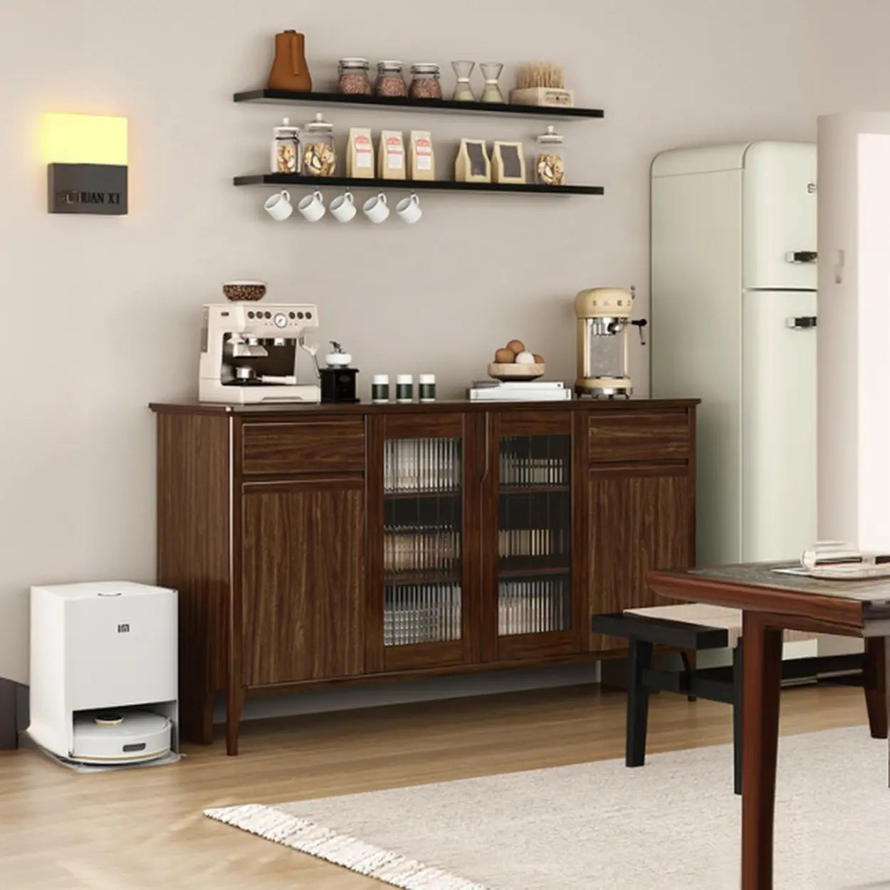 Brown Rectangular Wood Kitchen China Cabinet