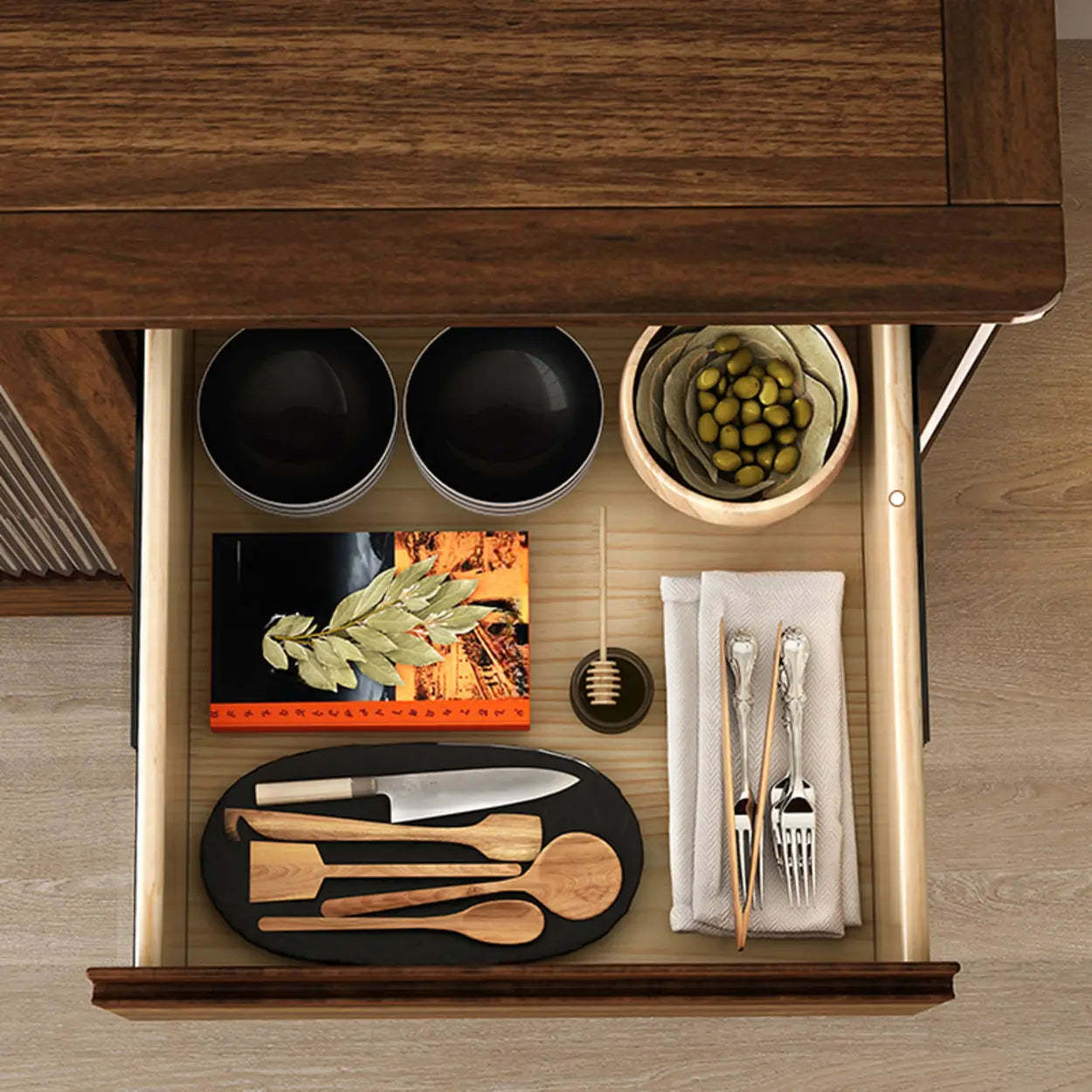 Brown Rectangular Wood Kitchen China Cabinet