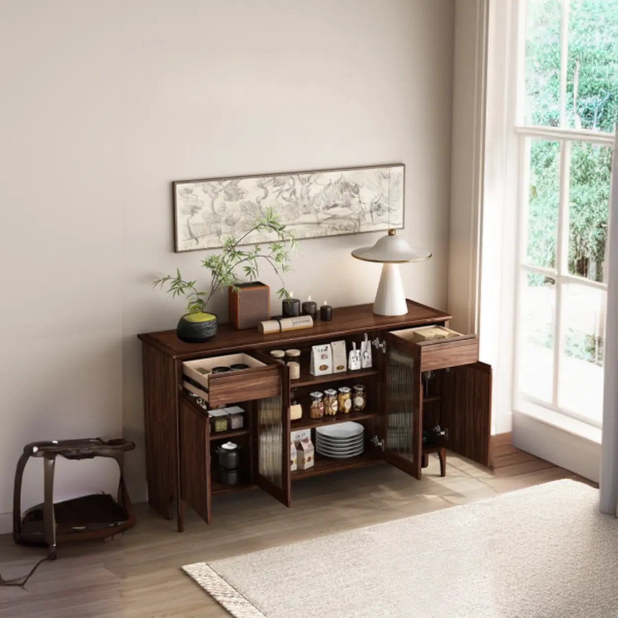 Brown Rectangular Wood Kitchen China Cabinet