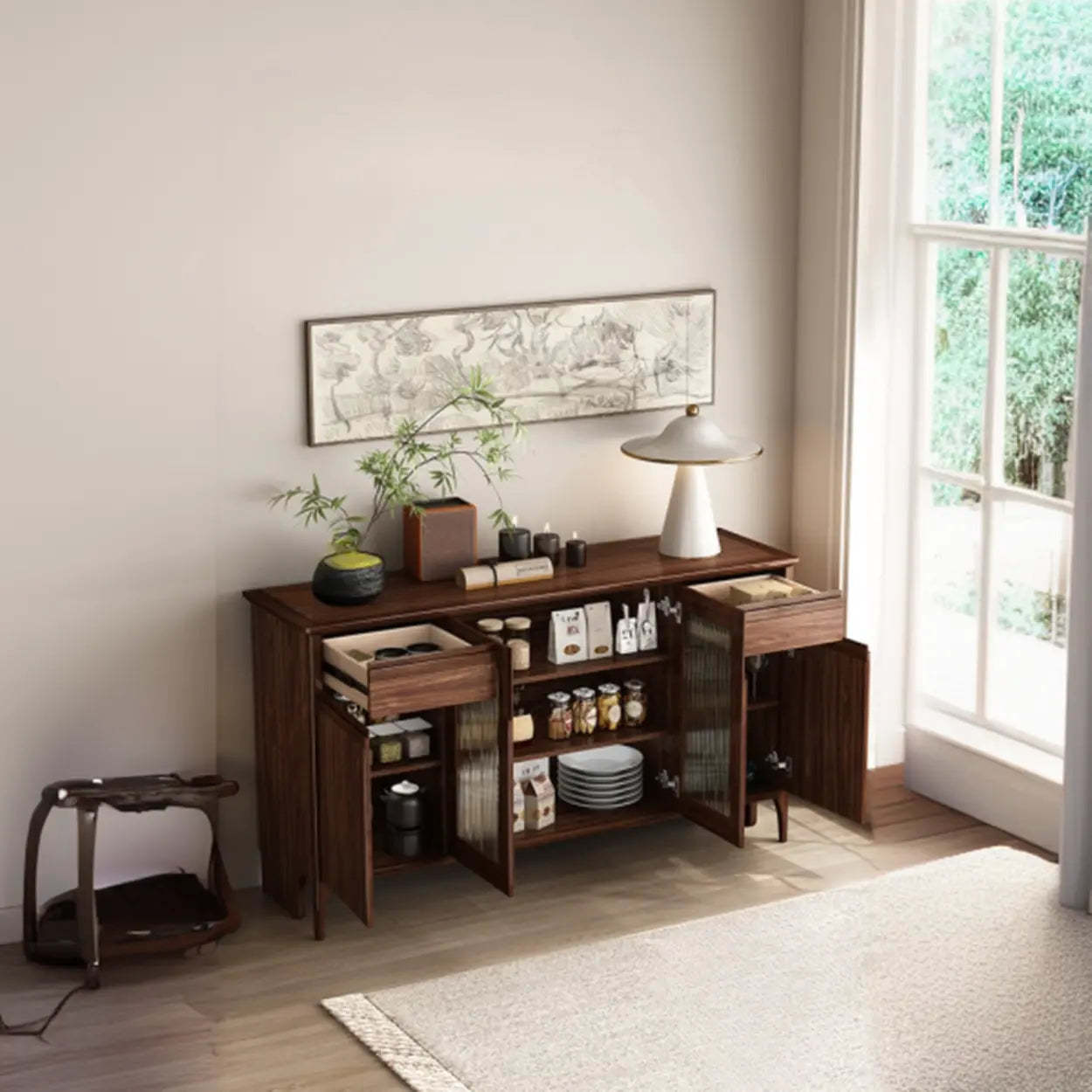 Brown Rectangular Wood Kitchen China Cabinet