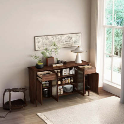 Brown Rectangular Wood Kitchen China Cabinet