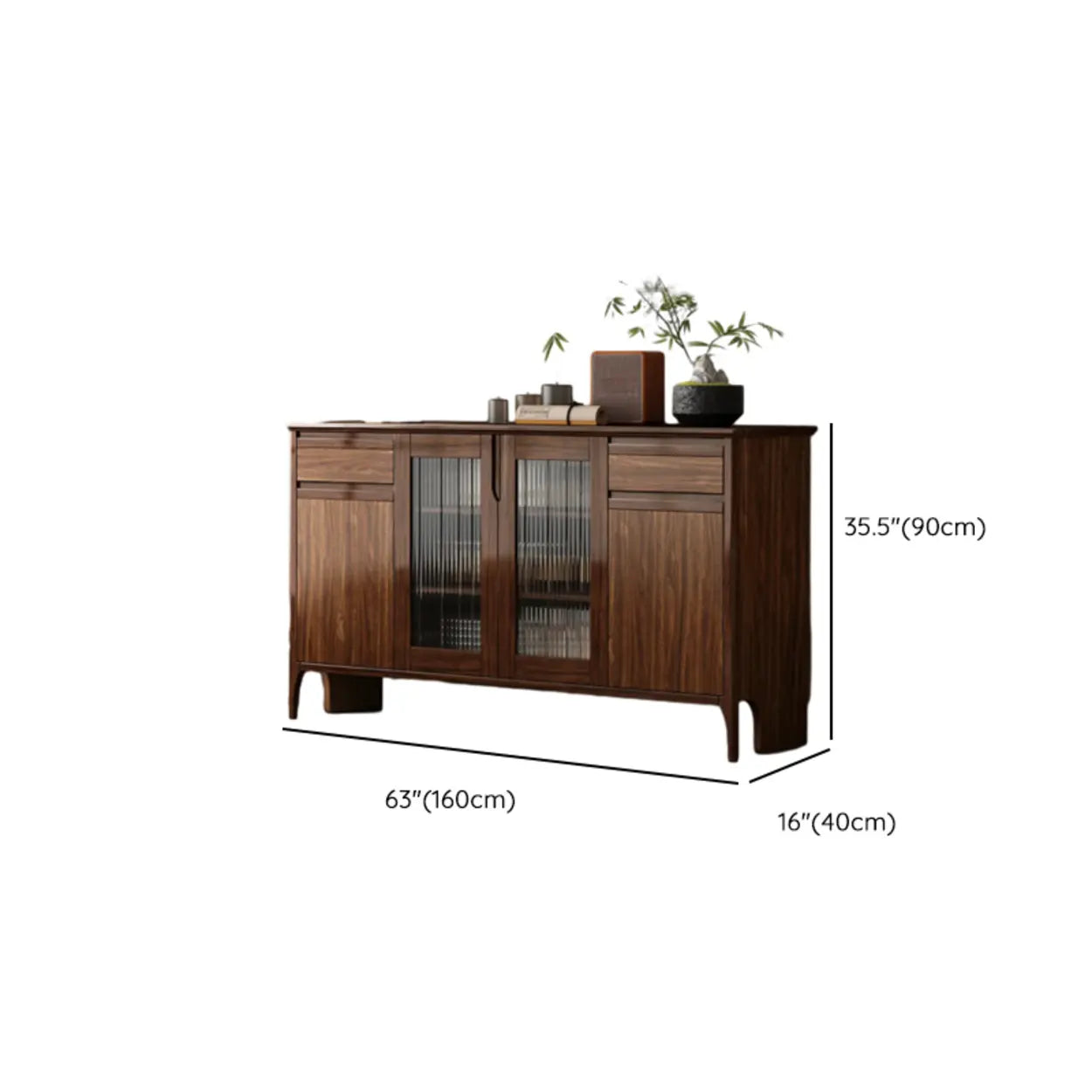 Brown Rectangular Wood Kitchen China Cabinet