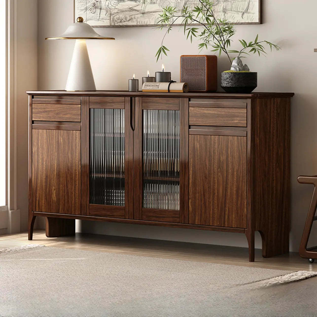 Brown Rectangular Wood Kitchen China Cabinet